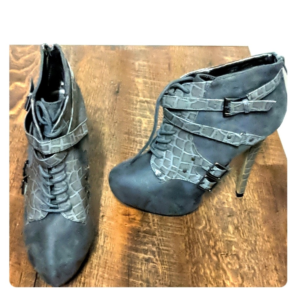 Grey Snakeskin ankle heeled boots
